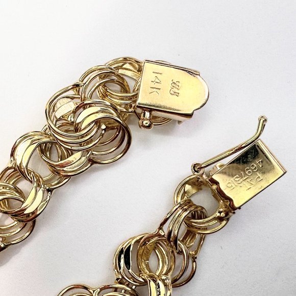 14K yellow gold patent Triple Link charm bracelet starter 7 1/4" x 8.7mm 10.6gm - Picture 8 of 8
